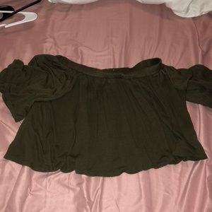 olive off the shoulder crop top